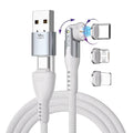 Statik 360 Pro Magnetic Charging Cable - Type C Charger Fast Charging 3 in 1 USB C to USB C Cable, Micro USB & iProduct Tips, USB A Adapter, Compatible w/All Devices - 100W Fast Charger, White 6FT/2M
