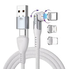 Statik 360 Pro Magnetic Charging Cable - Type C Charger Fast Charging 3 in 1 USB C to USB C Cable, Micro USB & iProduct Tips, USB A Adapter, Compatible w/All Devices - 100W Fast Charger, White 6FT/2M