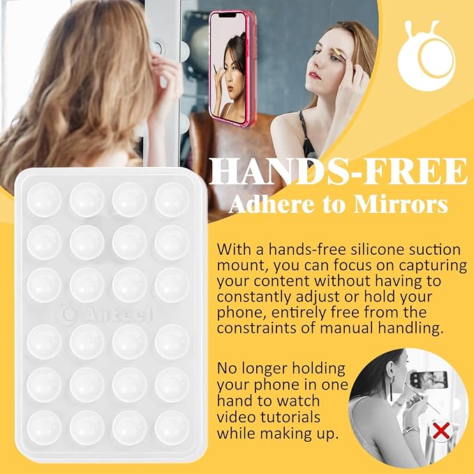 Anteel Medium-Sized Silicone Suction Phone Case Adhesive Mount, Enhanced Suction Power and Upgraded Thickened Sticky Phone Grip, Durable, Hands-Free Sticky Phone Holder, 2.28"x3.46" (Light Pink)