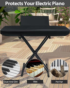 Stretchy Electric Piano Keyboard Covers - Waterproof Elastic Lock Music Keyboard Protector (61 Keys, Black)