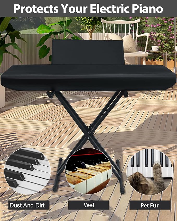Stretchy Electric Piano Keyboard Covers - Waterproof Elastic Lock Music Keyboard Protector (61 Keys, Black)
