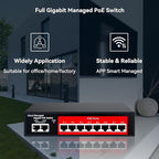 STEAMEMO 10-Port Gigabit Managed PoE Switch, 8 PoE+ Ports@120W, 2 Uplink Ports, VLAN, PoE Scheduler, Fanless, Plug and Play, Sturdy Metal, Desktop and Wall-Mount