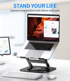 Adjustable Laptop Stand with 360 Rotating Base, Stable Computer Stand for Laptop Ergonimic Foldable Laptop Riser for Desk Compatible with MacBook Pro/Air Notebook up to 16 Inches, Black