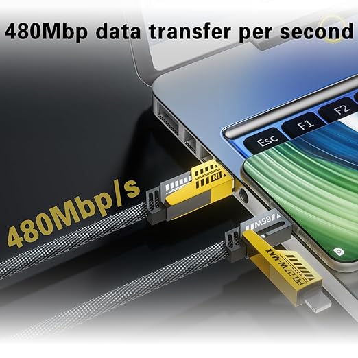 2Pack 4 in 1 Fast Charging Cable, Transferring Data, 6.65 Ft, Braided Cable 65W, USB C USB A and IP, Multiple Charging Cable for Phone/Pad/More