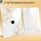 Compatible with MacBook Air 13.6 inch Case, M4 A3240/M3 A3113/M2 A2681 (Released 2025 to 2022), Hard Shell, Keyboard Cover, Screen Protector, Webcam Cover & Type-C Adapter, Gold Lace Flower
