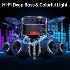 Syncwire Bluetooth 5.4 FM Transmitter Car Adapter 48W (PD 36W & 12W) [Light Switch] [HiFi Bass Sound] [Fast Charging] Wireless Radio Music Adapter LED Display Hands-Free Calling Support USB Drive