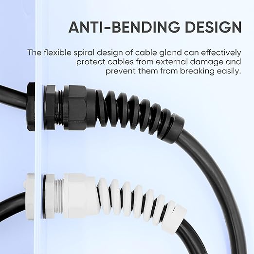 Strain Relief Cord Connector,LISTENJIALE 2Pcs NPT 3/8" Waterproof Cable Gland Flex Spiral Strain Relief Adjustable 5-10mm Cable Connector Nylon Joint with Gaskets(Grey)