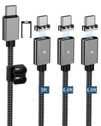 ZBF 100W USB C Magnetic Charging Cable,Magnetic Charger Cable for USB C to C(3 Pack, 5/6.6/6.6FT) 480Mbps Data Transfer, 5A Fast Charging for Phone 17 16 15 14,13 Pro Max,MacBook Pro Pad Galaxy S22