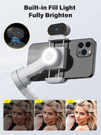 Gimbal Stabilizer for Smartphone AI Tracking(No App), 3-axis Gimbal with OLED Display/Built-in Light, Stabilizer for iPhone&Android, AOCHUAN X Pro Grey AI Version
