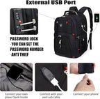 SHRRADOO Extra Large 50L Travel Laptop Backpack with USB Charging Port, College High School Backpack Airline Approved Business Work Bag Fits 17 Inch Computer for Men Women