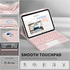 JKSML for iPad(A16) 11th/10th Generation Case with Keyboard (11/10.9 inch) 2025/2022, 7 Color Backlight Detachable Bluetooth Cover with Trackpad, Flip Stand Case Thin with Pencil Holder, Baby Pink