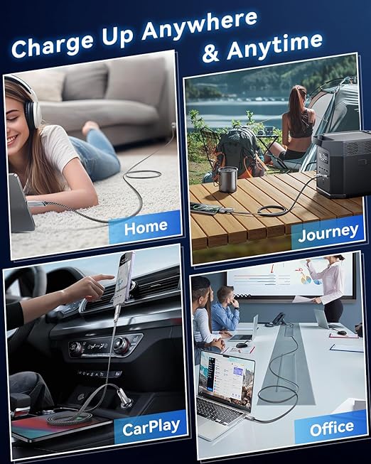 [One is Enough]4-in-1 USB C to Lightning Cable, 46W High-Speed Charging & Fast Data Transfer,CarPlay & Android Auto Support Multi Charger Cord Combo Lightning/Type C/USB A for iPhone/Samsung/iPad,5FT