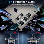 YWXTW Camera Lens Protector for Samsung Galaxy S24 Ultra, [Lithography Laser Gradient] [5X Strengthen] Bling Glitter Tempered Glass Screen Protector Metal Ring Camera Lens Cover (Titanium Gray)