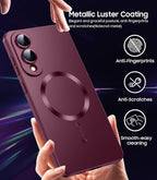 Magnetic for Samsung Galaxy S25 Edge Case [Compatible with MagSafe][Built-in Camera Lens Protector] Slim Soft Silicone Bumper Shockproof Metallic Luster Phone Case (Burgundy)
