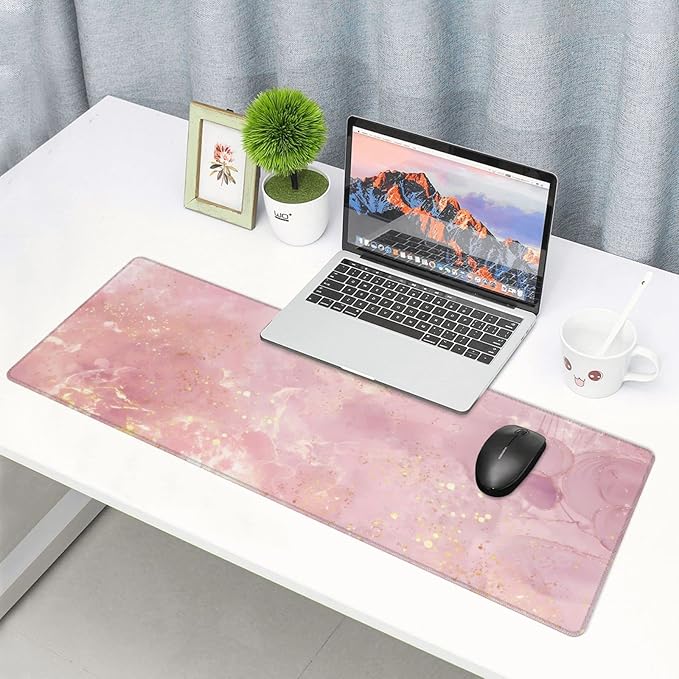 Rose Gold Marble Large Mouse Pad Extended Gaming Mousepad 31.5 x 11.8 Inch with Anti-Slip Rubber Base Cute Office Decor Women Girls Computer Accessories Home Office Supplies