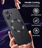 Magnetic for iPhone 16 Case [Compatible with MagSafe][Built-in Camera Lens Protector] Slim Soft Silicone Bumper Shockproof Metallic Luster Phone Case (Black)