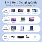 100W USB C Multi Charging Cable,3 in 1 USB C Cable Fast Charging with E-Mark Chip,Universal Charging Cable with Type-C, Micro USB,IP Port for iPhone16/15/Cell Phones and More