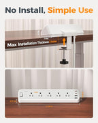 Desk Clamp Power Strip 10 Ft, TESSAN 2100J Surge Protector Desk Charging Station, 5 Outlets with 4 USB Ports (2 USB C), Flat Plug Extension Cord with Multiple Outlets for Gaming Home Office Dorm Room