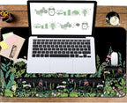 Keyboard Mouse Pad Set, Extended Mouse Pad+Keyboard Wrist Rest Support, Memory Foam Ergonomic Easy Typing, 3Pcs (35.4×15.7 in) Desk Pad Set for Home Office Study Game - Weeds