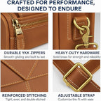 Luxorro Full Grain Leather Briefcase for Men, Light Brown, 17"(W) x 13"(H) x 5"(D), Fits 15.6 Inch Laptop