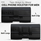 Leather Phone Holster for Men & Women, Horizontal Cell Phone Case with ID/Card Holder, Fits iPhone 13/12 Mini, SE, Xs/X, 8, 6s - Belt Clip/Loop Carrying Phone Pouch – Small Size