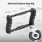 NEEWER Universal Camera Cage with Top Handle & Cold Shoe Monitor Mount, Arca Type Camera Gimbal Stabilizer Video Rig, Dual Handgrips & 3/8" for ARRI Compatible with SmallRig Accessories, CA016T+MA006