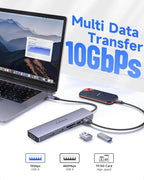 10Gbps USB C Hub, USB-C Laptop Docking Station, 8in1 Triple Display Docking Station for Dell Hp Lenovo Surface Windows (Dual HDMI+ DisplayPort + PD3.0 100W +SD TF Card Reader +10GB USB Port)