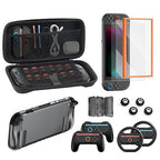 Switch 2 Accessories Bundle for Nintendo, 16-in-1 Game Kit: Carrying Case, Screen Protectors with Alignment Frame, Steering Wheels, Grips for Joycon Controller, Dockable Console Protective Cover Shell