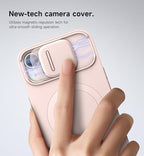 SURITCH for iPhone 13/14 Case with Magnetic Camera Slide Cover and Adjustable Kickstand, Compatible with MagSafe, Shockproof Bumper Case Slim Protective Cover for iPhone 13/14 6.1 Inch, Pink