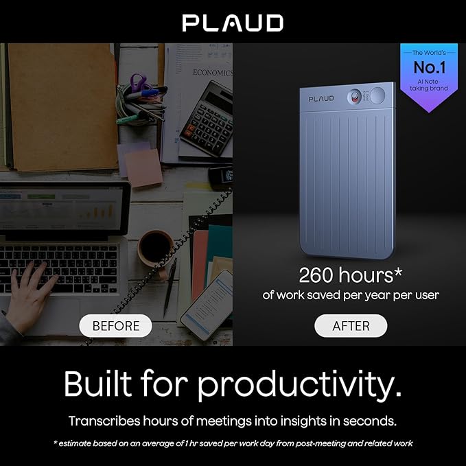 Plaud Note AI Voice Recorder, AI Note Taking Device, Transcribe & Summarize, Support 112 Languages, 64GB Navy Blue Digital Audio Recorder for Lectures, Meetings, Calls, with Magnetic Dark Blue Case