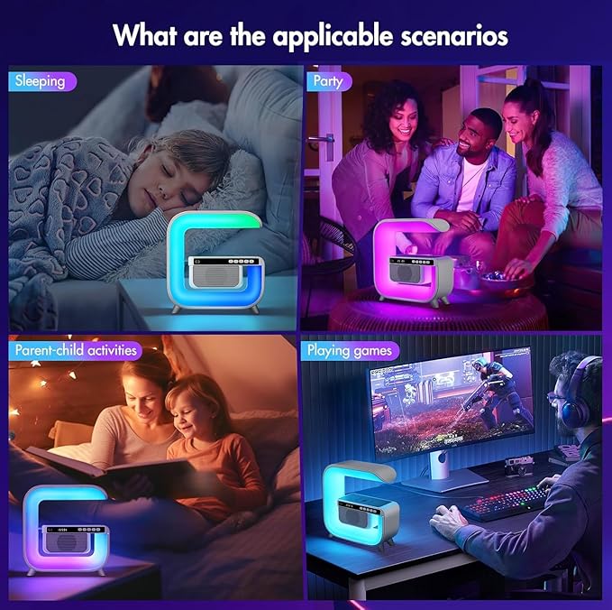 Table Lamp with Hi-Fi Bluetooth Speaker, Bedside LED Lamp with Up to 15W Qi Wireless Charger, Color Changing Mood Lamp with Alarm Clock, Desk Lamp for Bedroom, Nightstand, Home Decor, Gift - g3
