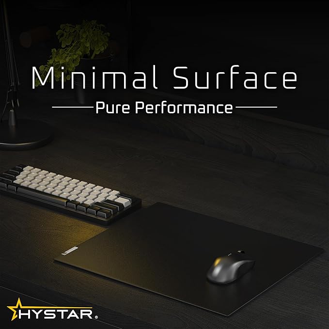 Hystar Aether Glass Gaming Mousepad | Micro-Etched Tempered Glass | Quiet, Ultra-Fast Glide | Full Anti-Slip Silicone Backing (Black, Large)