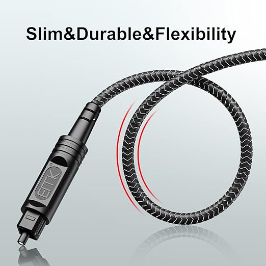 EMK Digital Optical Audio Cable [3 Feet/1M] - Slim Nylon Braided Toslink Fiber Optic Cable for Sound Bar, TV, Home Theater, PS4, Xbox, Blu-Ray Player & More - High-Speed SPDIF (Black1)