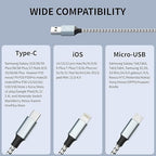 Multi Charging Cable, (2 Pack 4FT) Multi USB Charger Cable 3 in 1 Charging Nylon Braided Fast Charging Cord with Type-C, Micro USB, IP Port for Most Phones/iPhones/Tablets