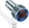 Car Phone Charger for iPhone 16 15, Besgoods USB C Car Charger Adapter 4 Ports with Voltmeter PD&QC Fast Charging Cigarette Lighter for Galaxy S25 S24 S23 A54 A15 Dash Cam, with 6ft USB C to C Cable