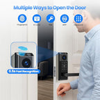 CAMCAMP WiFi Video Smart Lock with Camera & Doorbell, Keyless Entry Door Lock with Handle for Front Door, Five Ways to Unlock Fingerprint, App, Key, Fob, Keypad, Auto Lock, Easy to Install