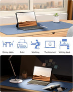 YSAGi Leather Desk Protector, Office Mat, Large Mouse Mat, Non-Slip PU Leather Blotter, Laptop Desk Pad, Waterproof Writing Pad for Office and Home (Blue, 35.4" x 17")