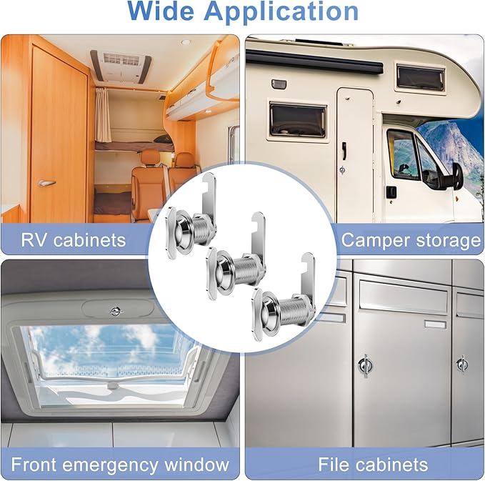 Thumb Operated Offset Cam Lock, 1-1/8” Cylinder Fits on 7/8” Max Door Thickness, Non-Locking Replacement Lock for RV Compartment Camper Storage, Cabinets,Drawers (1-1/8 Inch 3Pack)