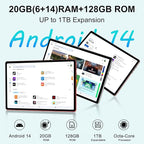 Android 14 Tablet 10 Inch Tablets, 20GB+128GB/1TB Expandable, Tablets with Octa-Core, WiFi 6, Dual Camera, BT 5.0, 6000mAh Battery, HD IPS Display, Widevine L1, Tablet with Keyboard Mouse - Sliver
