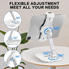 AboveTEK Upgraded Desktop Tablet Stand, 360° Swivel Tablet & Phone Desk Mount Holders for Any 4.7''-13.5'' Display iPad/Cell Phones, Stylish & Sturdy Stands for Store Office Showcase Reception (White)