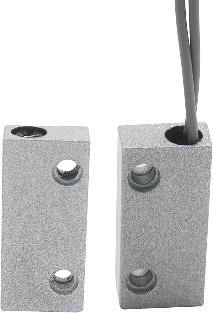 Magnetic Reed Switch Wired Surface Mount Normally Closed NC Contact Sensor Alarm Magnetic Door Switch with 2 Wires, Zinc Alloy Sliver, MC-52