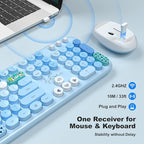KNOWSQT Wireless Keyboard and Mouse Combo - Lovely Blue Rainbow Full-Sized Typewriter Colorful Keyboards, Round Keycap USB Plug Play Retro Cute Keyboards for Windows, Laptop, PC, Desktop, Computer