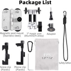 Magnetic Phone Fence Post Mount + Fence Clip Kit for Gamechanger for Mevo Start, GoPro, iPhone, DJI Osmo Pocket 3 and Action Cameras, for Recording Baseball,Softball and Tennis Games