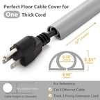 12ft Cord Cover Floor for Extension Cords, Self-Adhesive Floor Cable Cover to Protect Cables & Prevent Tripping, PVC Cord Hider Protector, Internal Wire Management Channel Diameter: 0.39", Grey