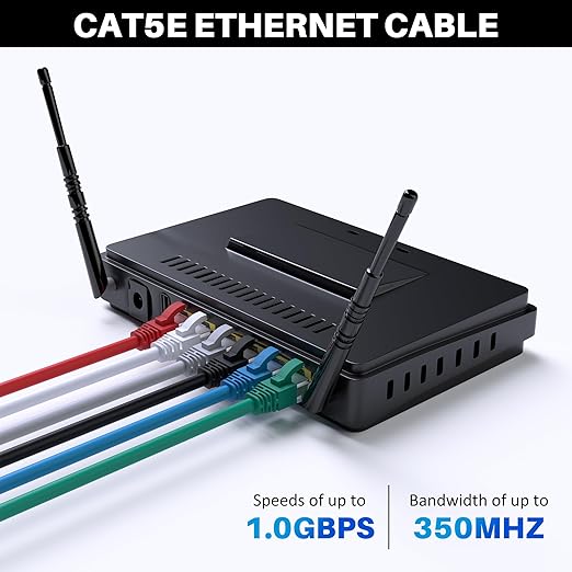 Cat5e Ethernet Cable 35 FT, Long Cat 5e Internet Cable, Black Snagless Patch Cord, Flexible, Network, LAN, PoE, Standard RJ45 Connector for PC, Server, Router, Modem, TV, PS5 - with 15 Cable Ties