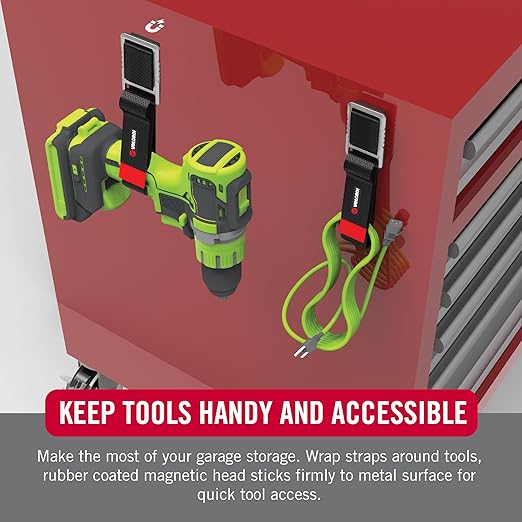 VELCRO Brand Magnetic Straps – Reusable Cord, Hose & Tool Organizer for Metal Surfaces, Stocking Stuffers for Men - EASY HANG Garage, Workshop, RV Storage - Medium 16in x 1in