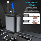 MLVOC Starlight Retractable 66W USB C Car Charger, 4-in-1 Fast Charging Adapter with Dual USB Ports, PD & QC 3.0 for iPhone, Samsung, Android (Black)