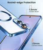 Slim Thin for Samsung Galaxy S25 Edge Case, Compatible with MagSafe, Built-in Camera Lens Protector, Shockproof Protective Phone Case, Soft Electroplated Clear Cover, Sapphire Blue