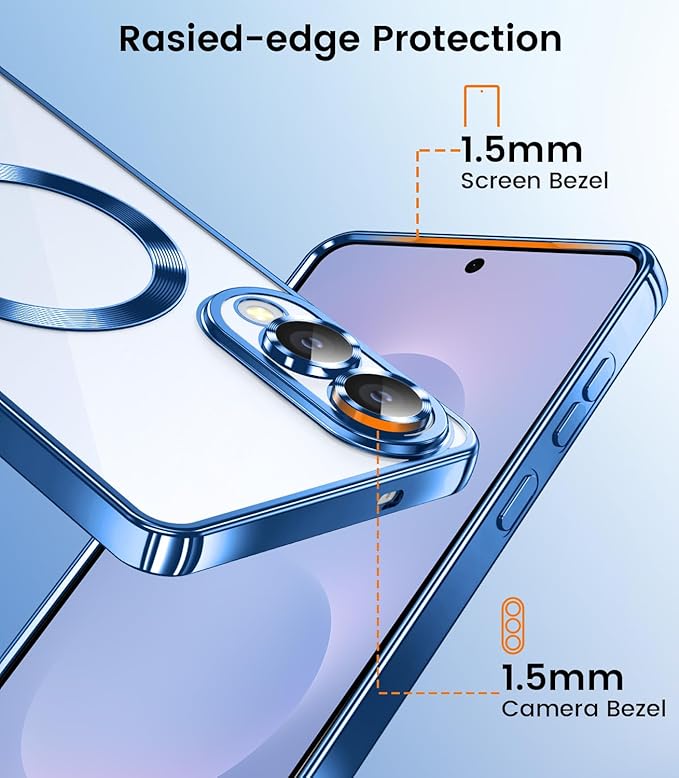 Slim Thin for Samsung Galaxy S25 Edge Case, Compatible with MagSafe, Built-in Camera Lens Protector, Shockproof Protective Phone Case, Soft Electroplated Clear Cover, Sapphire Blue
