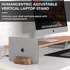 HumanCentric Vertical Laptop Stand in Black Walnut Wood, Upright Adjustable Holder and Dock, Laptop Vertical Stand Fits MacBook Pro and Other Laptops .5" to 1.5", Clamshell Compatible